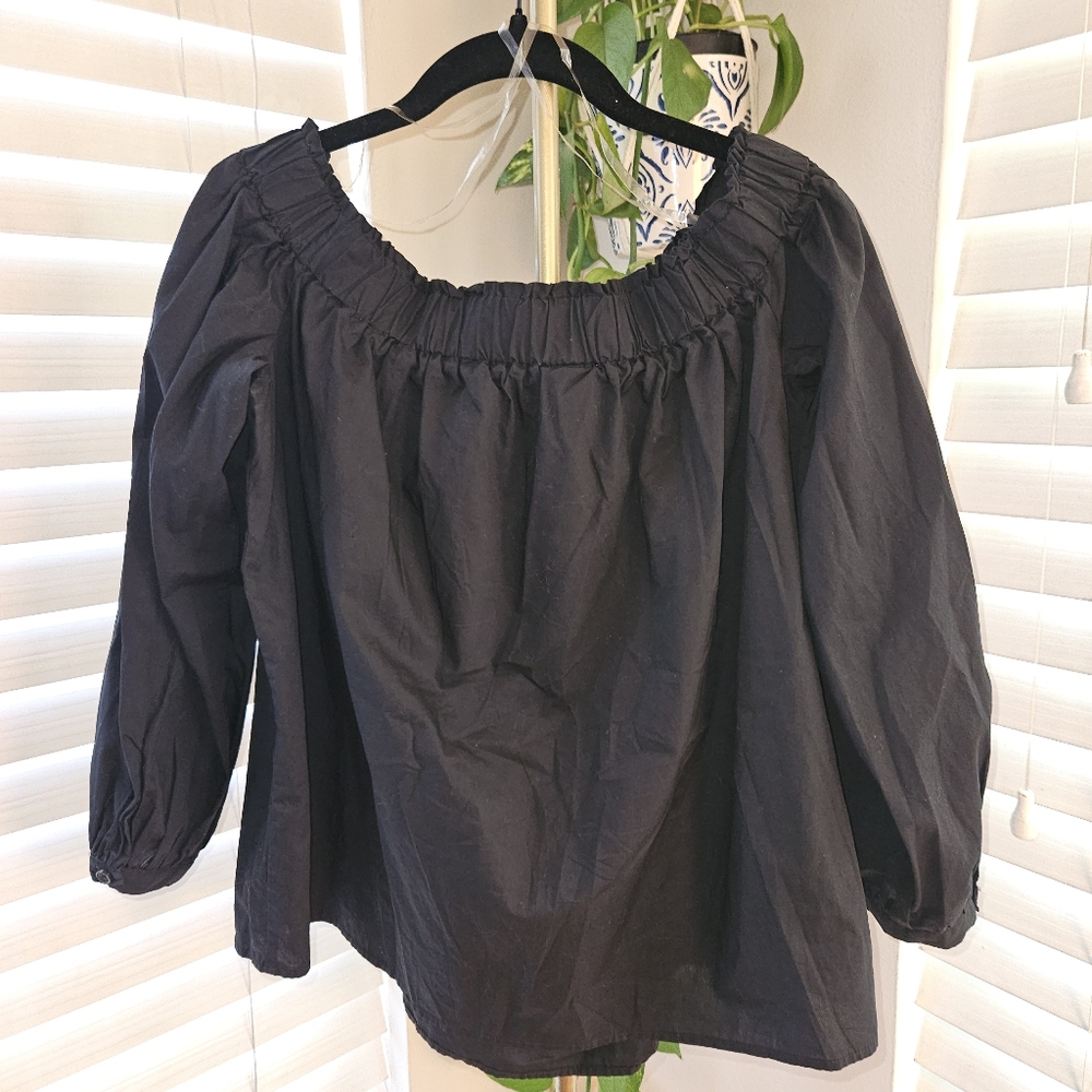 Who What Wear Black Off-The-Shoulder Puff Sleeve Blouse - S